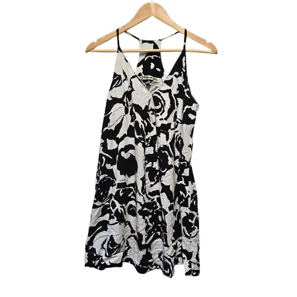 MICHAEL STAR Dress Black White  Abstract Racer Back LARGE‎